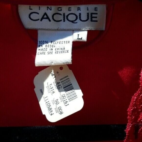 Vintage CACIQUE LINGERIE ROBE LG RED LACEY WRAP ROBE KIMONO NWT Dead Stock - Picture 8 of 13